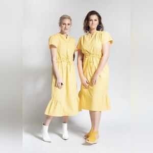 BOLLIE Size M Midi Dress Yellow Gingham Seersucker Cottagecore Prairie Feminine